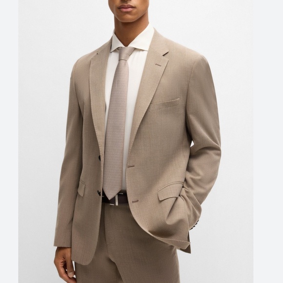 Hugo Boss Men’s Blazer Single breast Wool Stretch blend Taupe Tan Beige 48R - Picture 1 of 16